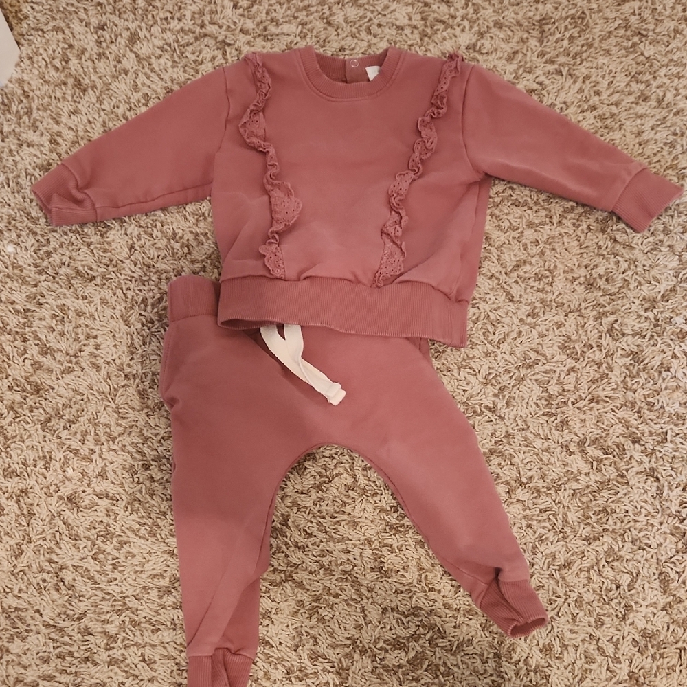 Pink Ruffled Baby Sweatsuit Set